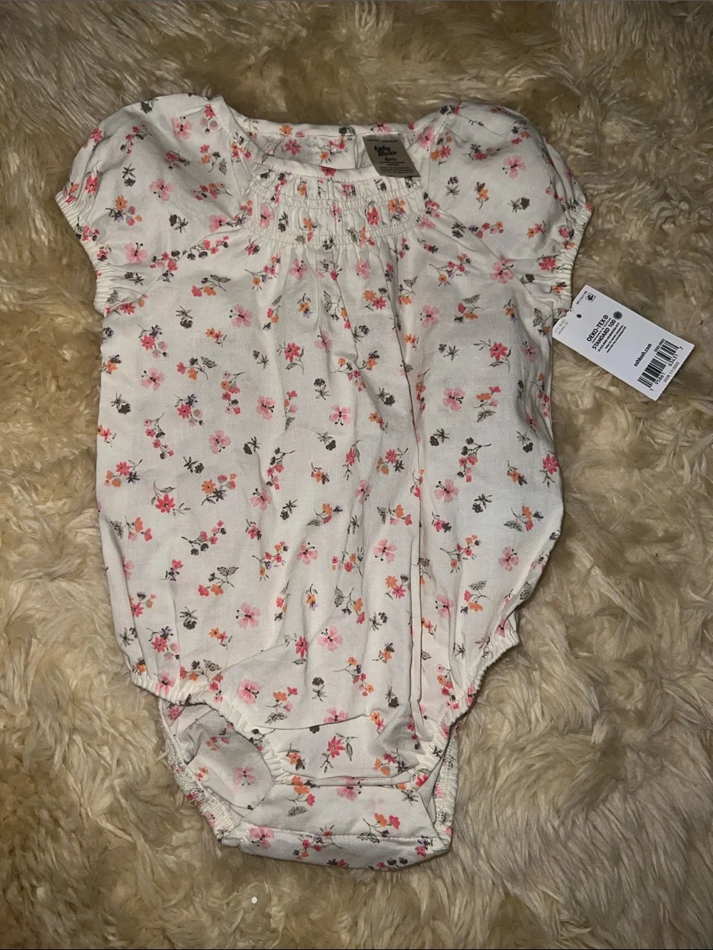 100% Cotton Floral Puff-Sleeve Baby One-Piece Bodysuit and Shorts